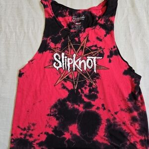 VINTAGE SLIPKNOT Red & Black Tie Dye Grunge Cut Off Muscle Tee 🖤🔥 XL